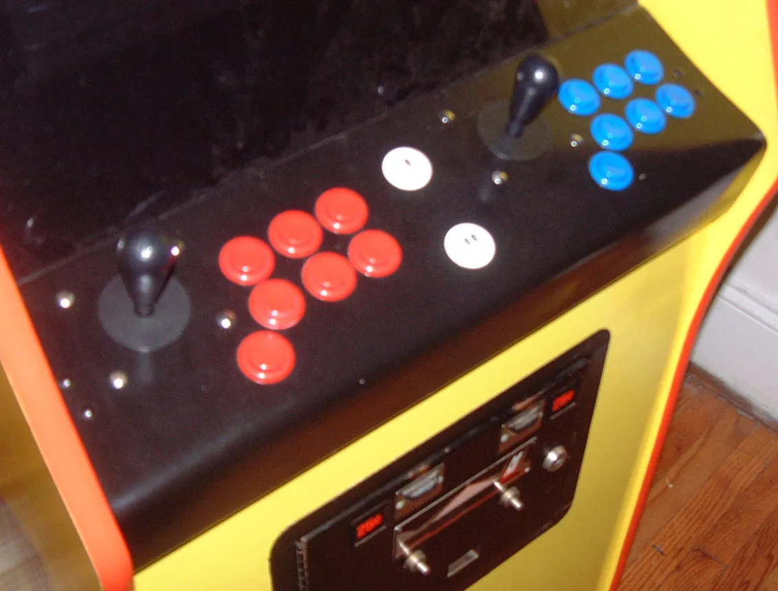 Arcade cabinet metal paneled joysticks