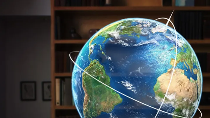 1 - Globe hologram closeup in an office room